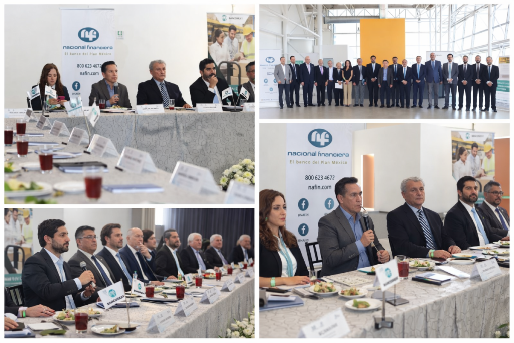 Funcionarios estatales y directivos de Nafin y Bancomext durante la primera sesión del Consejo Consultivo en Hidalgo, donde se revisaron estrategias de financiamiento para mipymes.