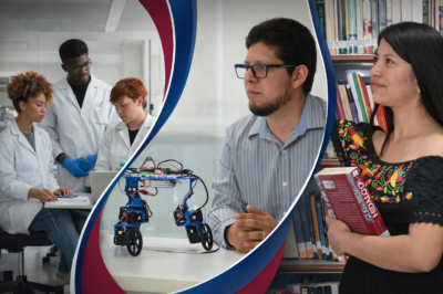 Collage que muestra a estudiantes en laboratorio, desarrollo tecnológico y consulta académica, en el marco de los Programas del Pueblo y las becas impulsadas por Citnova para fortalecer la formación científica en Hidalgo.