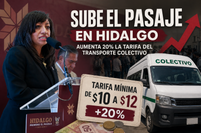 Aumenta 20 por ciento la tarifa del transporte colectivo en Hidalgo; pasará de 10 a 12 pesos