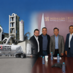 Composición gráfica que muestra la planta de Cemento Cruz Azul y un tractocamión de la empresa, junto con una reunión entre directivos de Cruz Azul y autoridades de la Secretaría de Desarrollo Económico de Hidalgo para abordar la reactivación de la planta y futuros proyectos de inversión en el estado.