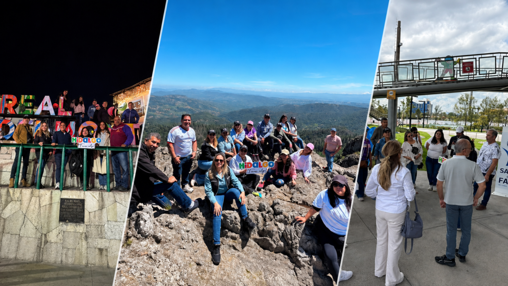 Agentes de viajes de Chihuahua durante su recorrido por Real del Monte, las montañas de Mineral del Chico y el Salón de la Fama del Fútbol en Hidalgo.
