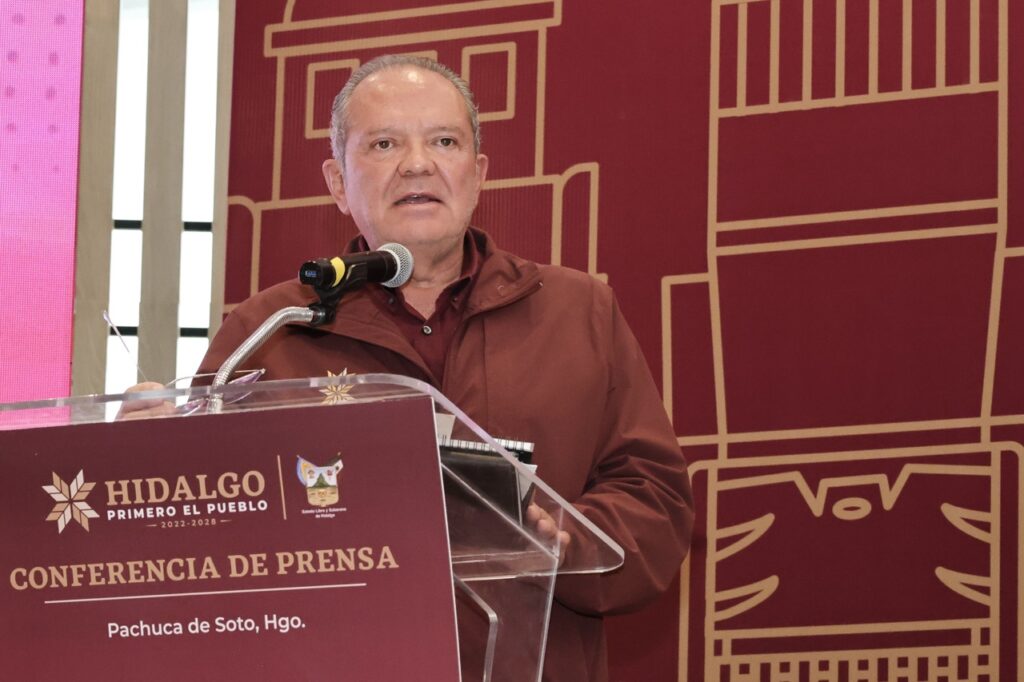 Alejandro Sánchez García, titular de la SIPDUS, durante una conferencia de prensa del Gobierno de Hidalgo en Pachuca.