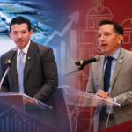 Collage ilustrativo de Miguel Tello y Carlos Henkel durante la conferencia de prensa en la que presentaron los indicadores económicos de Hidalgo y destacaron el liderazgo nacional del estado en crecimiento económico durante el primer trimestre de 2026.