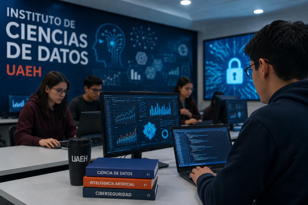 Estudiantes trabajan con herramientas de ciencia de datos, inteligencia artificial y ciberseguridad, áreas que contempla el nuevo instituto proyectado por la UAEH.